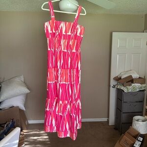 London Times Pink and White Maxi Dress